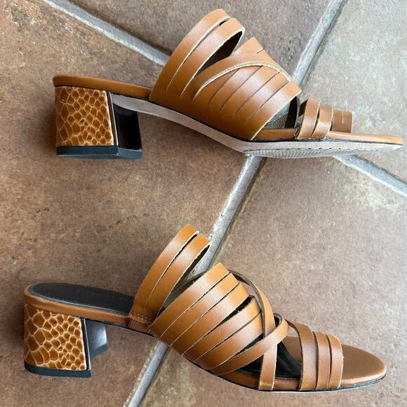 Donald Pliner Strappy Leather Slides with Reptile Embossed Block Heels size 6 - Picture 9 of 16